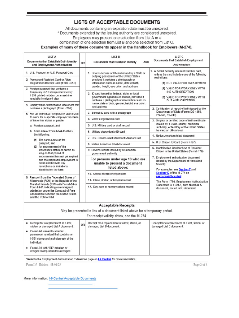 List of Acceptable Documents | PDF | Identity Document | Passport