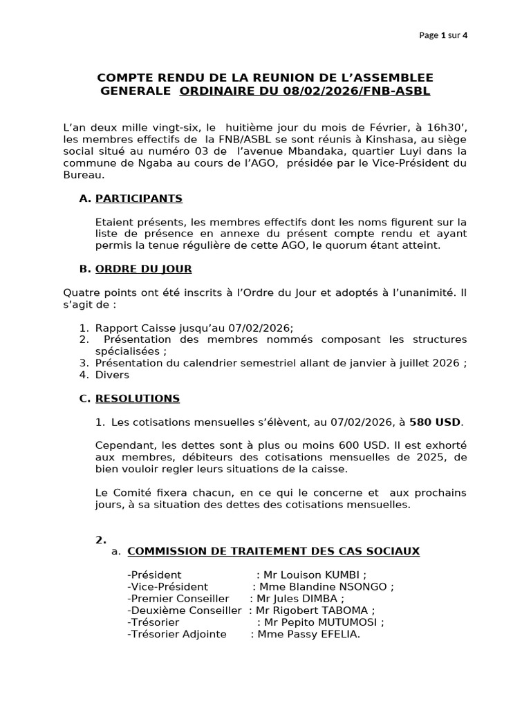 Compte Rendu de L'ago de La FNB Vrai 08-02-2026 | PDF