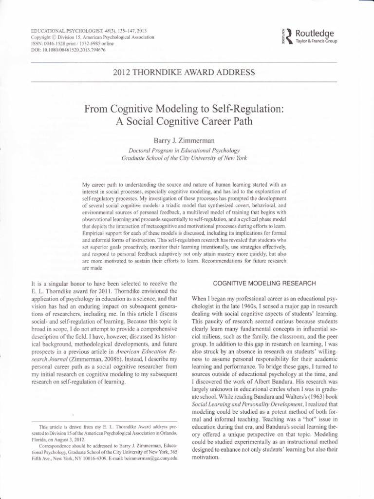 Om Cognitive Modeling To Self-Regulation A Social Cognitive Career Path ...