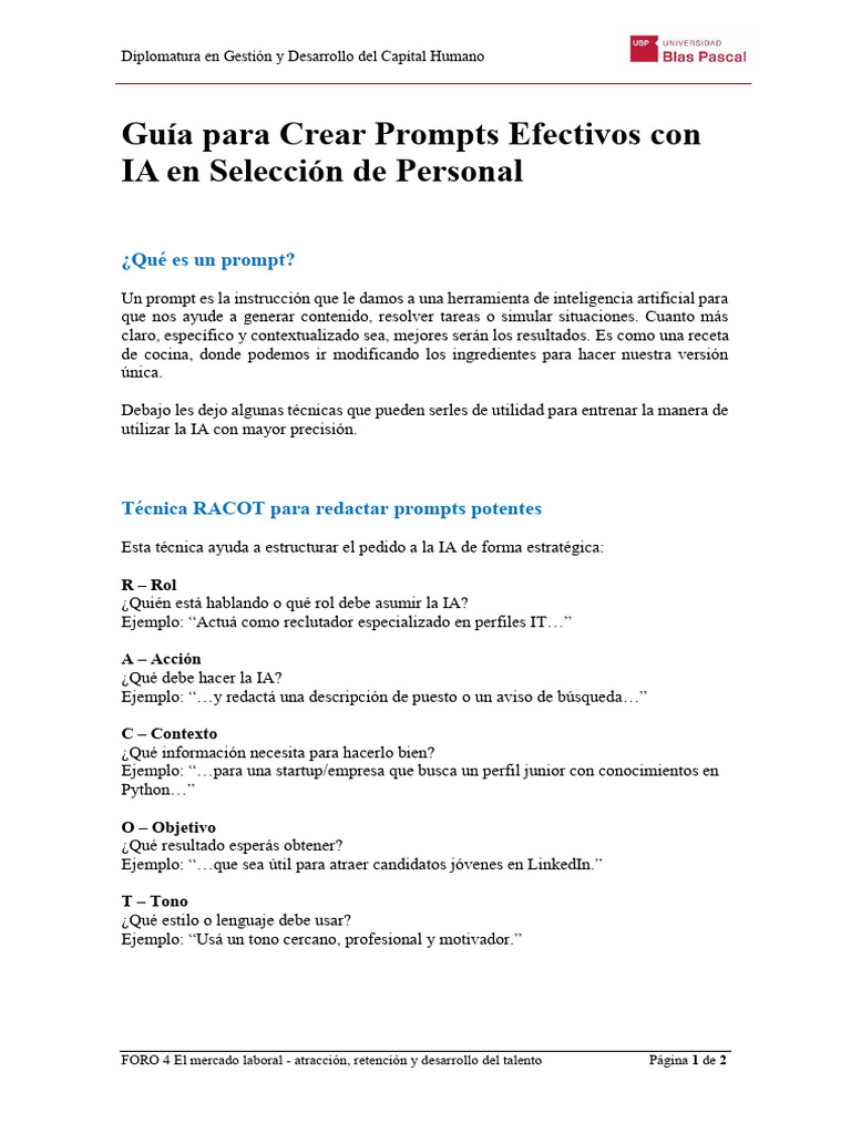 Guia para Crear Prompts Efectivos Con IA en Seleccion de Personal | PDF ...