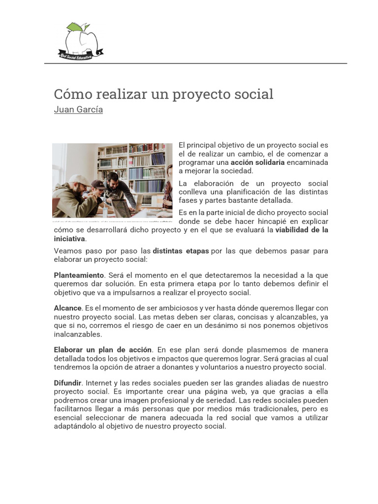 Cómo Realizar Un Proyecto Social | PDF