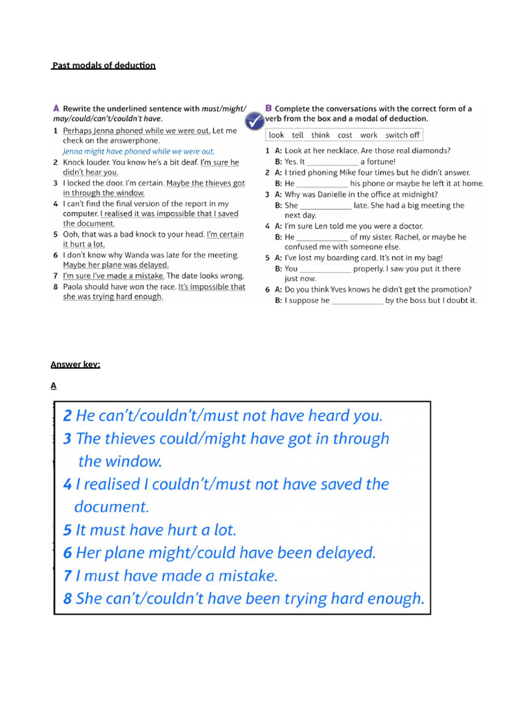 Past Modals of Deduction | PDF