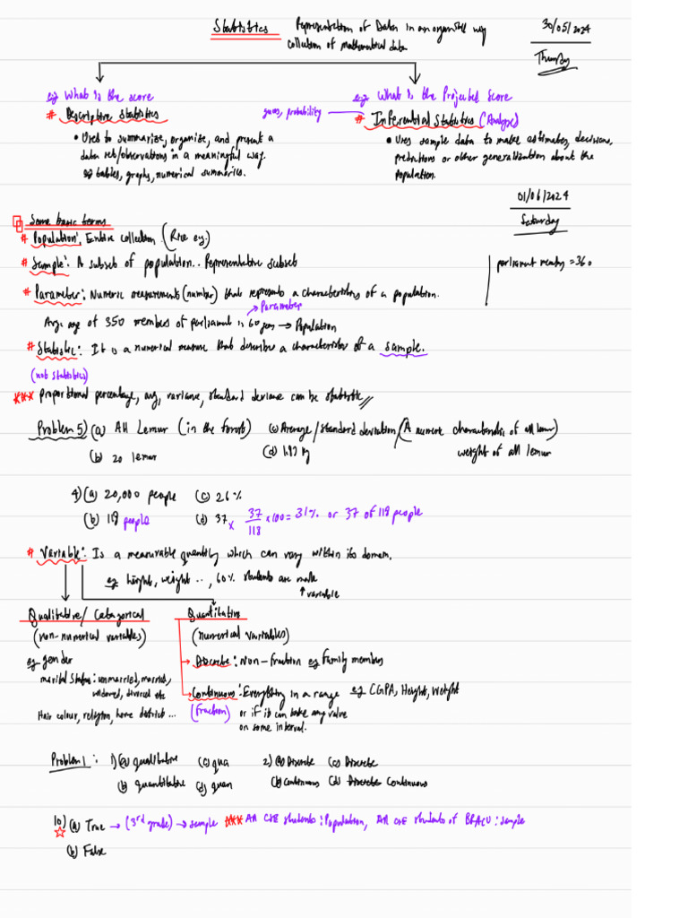 STA201 Notes (Summer 2024) | PDF