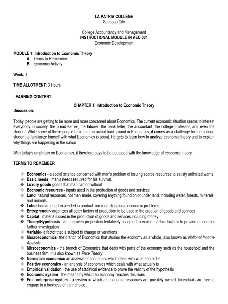 AEC 001 Week 1-2 Module | PDF | Economics | Microeconomics