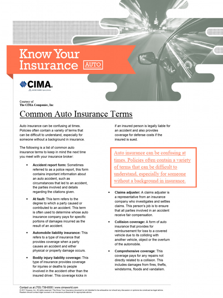 Know Your Insurance Common Auto Insurance Terms 1 | PDF | Insurance ...