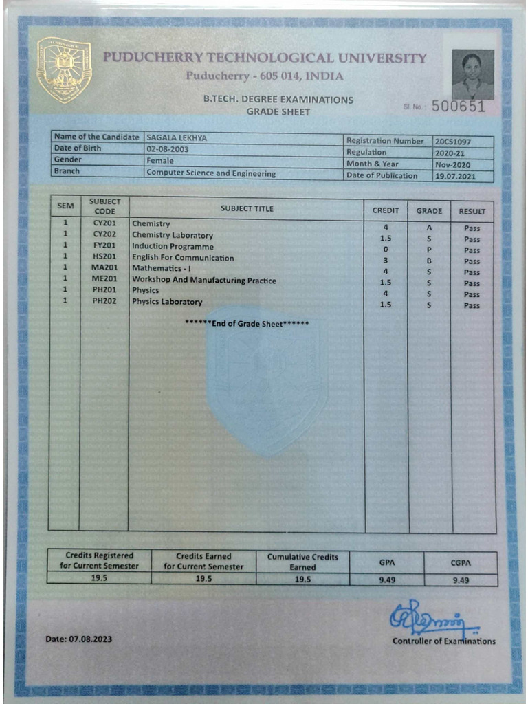 Btech Marksheets | PDF