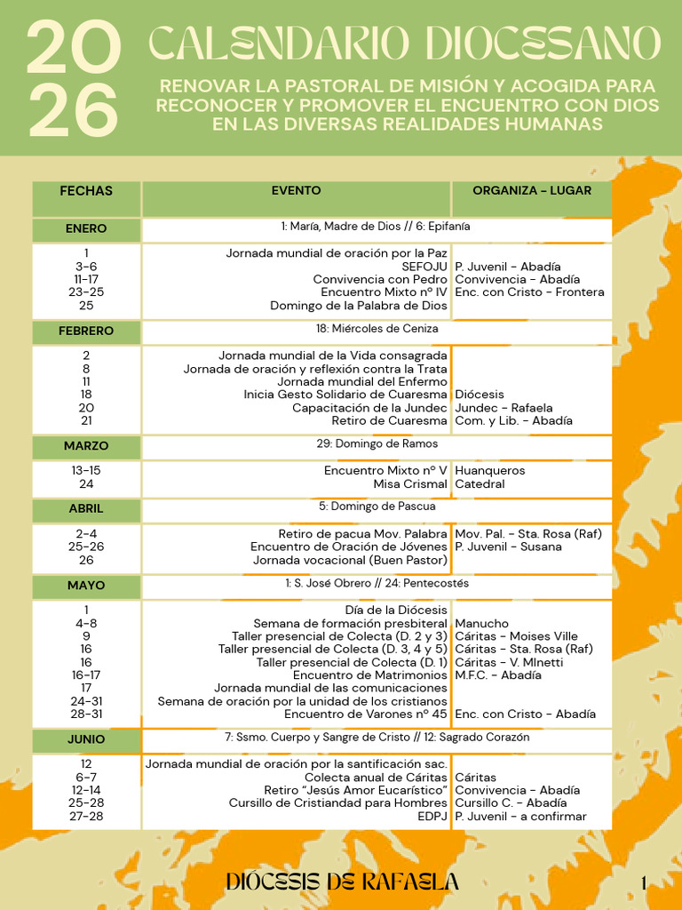 Calendario Diocesano 2026 | PDF | Adoración Cristiana Y Liturgia