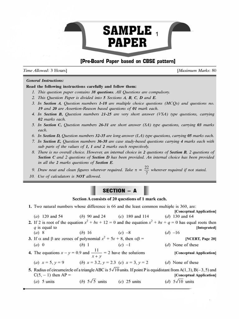 Sample Paper - 1 | PDF