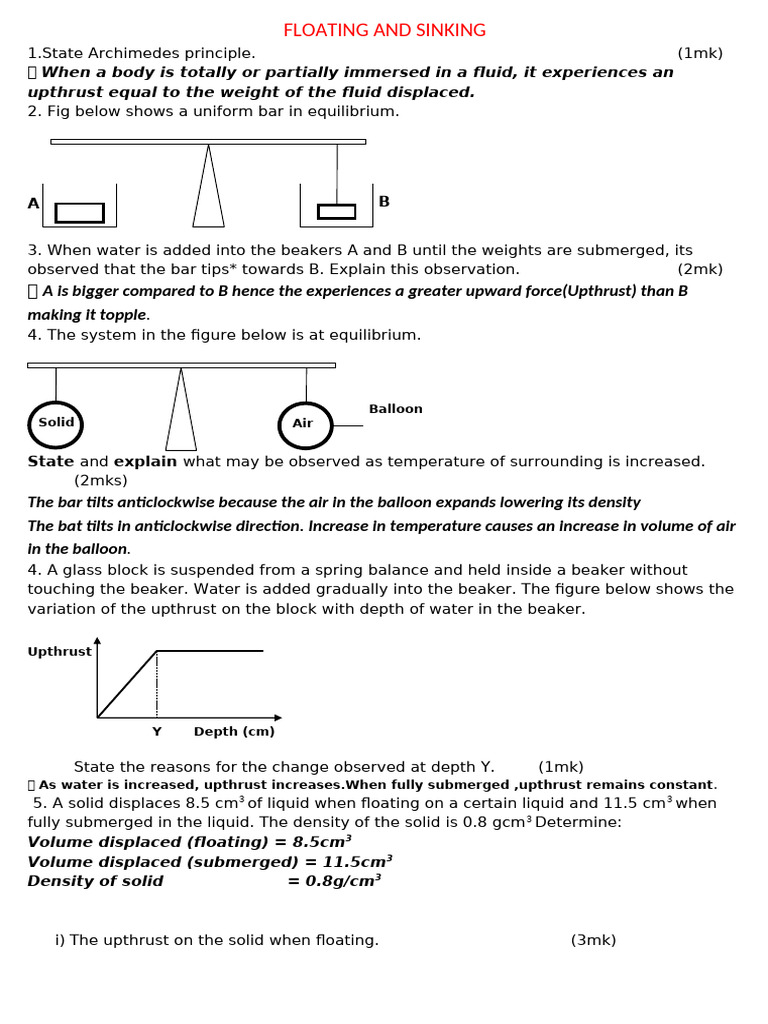 FLOATING AND SINKING Questions and Answers | PDF | Buoyancy | Density