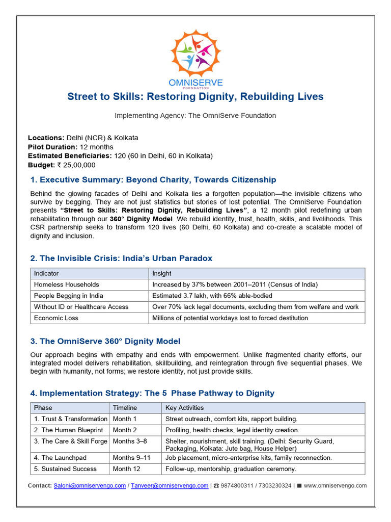 Concept Note - Street To Skills by The Omniserve Foundation | PDF ...