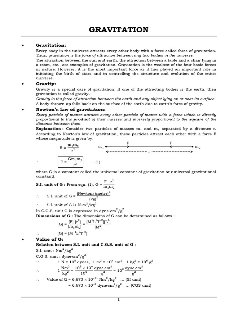Gravitation (Notes) 2024 Final | PDF | Weight | Force