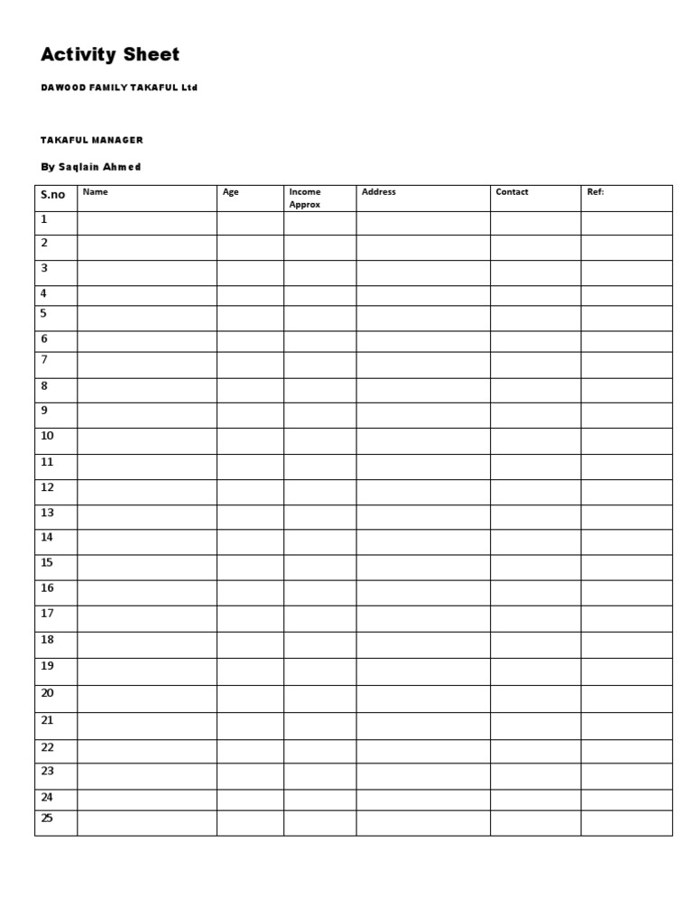 Daily Activity Sheet | PDF