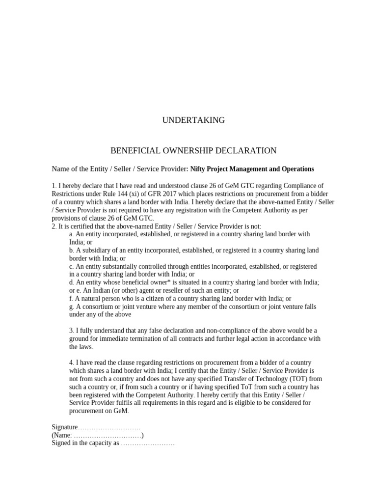 Beneficial Ownership Declaration - Draft - Nifty Project Management and ...