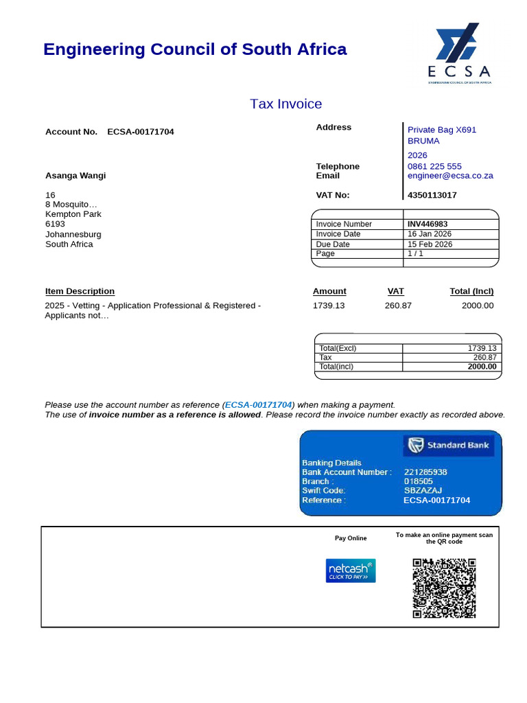 ECSA 00171704 Invoice 20260116 | PDF