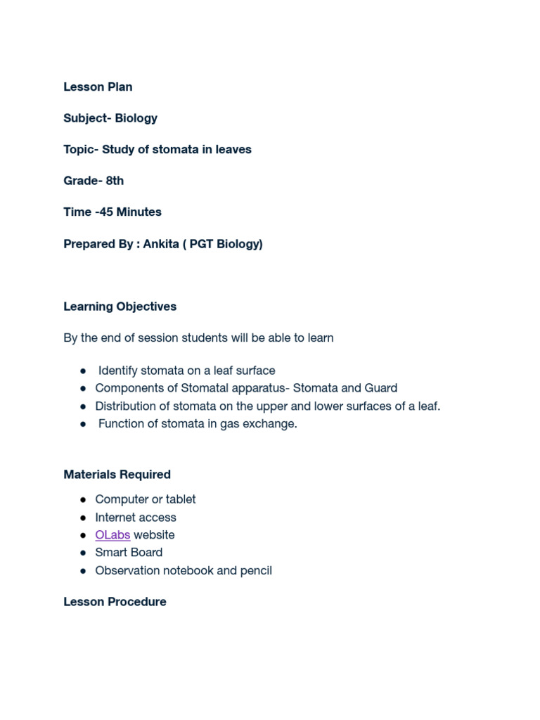 Ankita Lesson Plan Biology | PDF