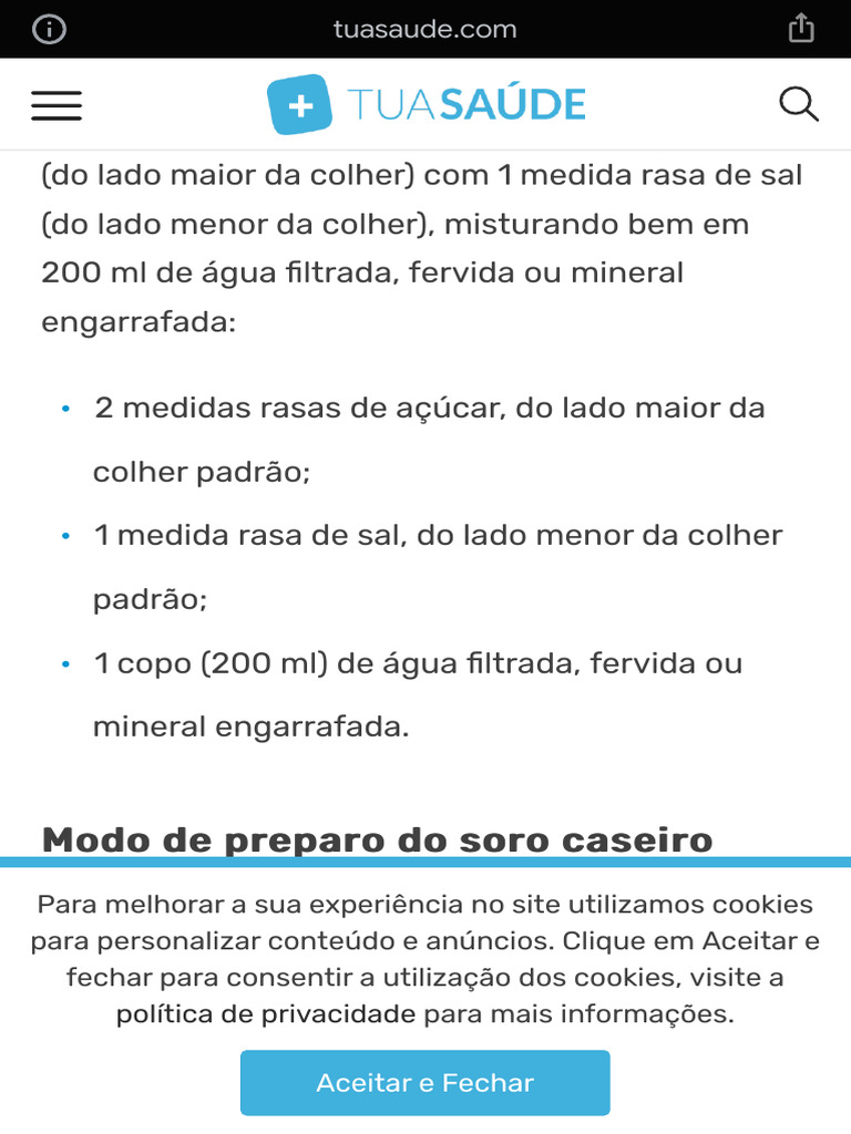 Receita para Fazer Soro Caseiro (E para Que Serve | PDF