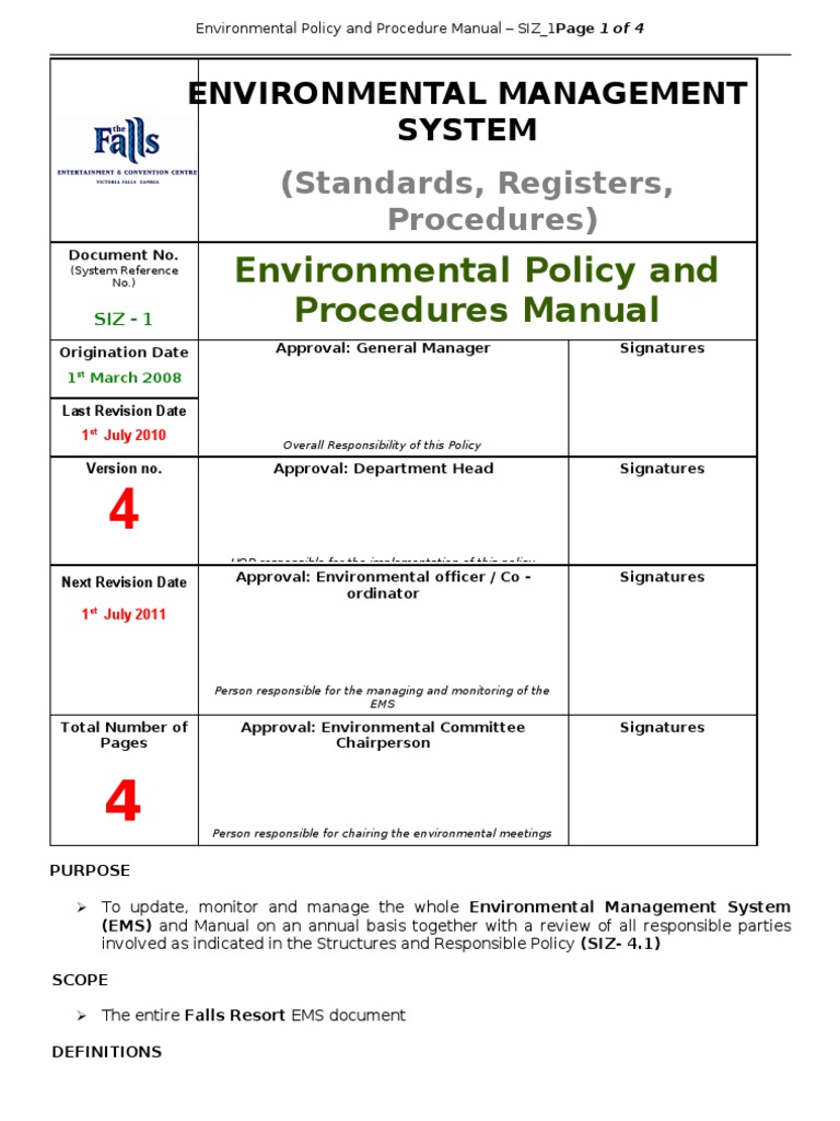 1 Environmental Policy and Procedures Manual Emergency Management Environmental Law