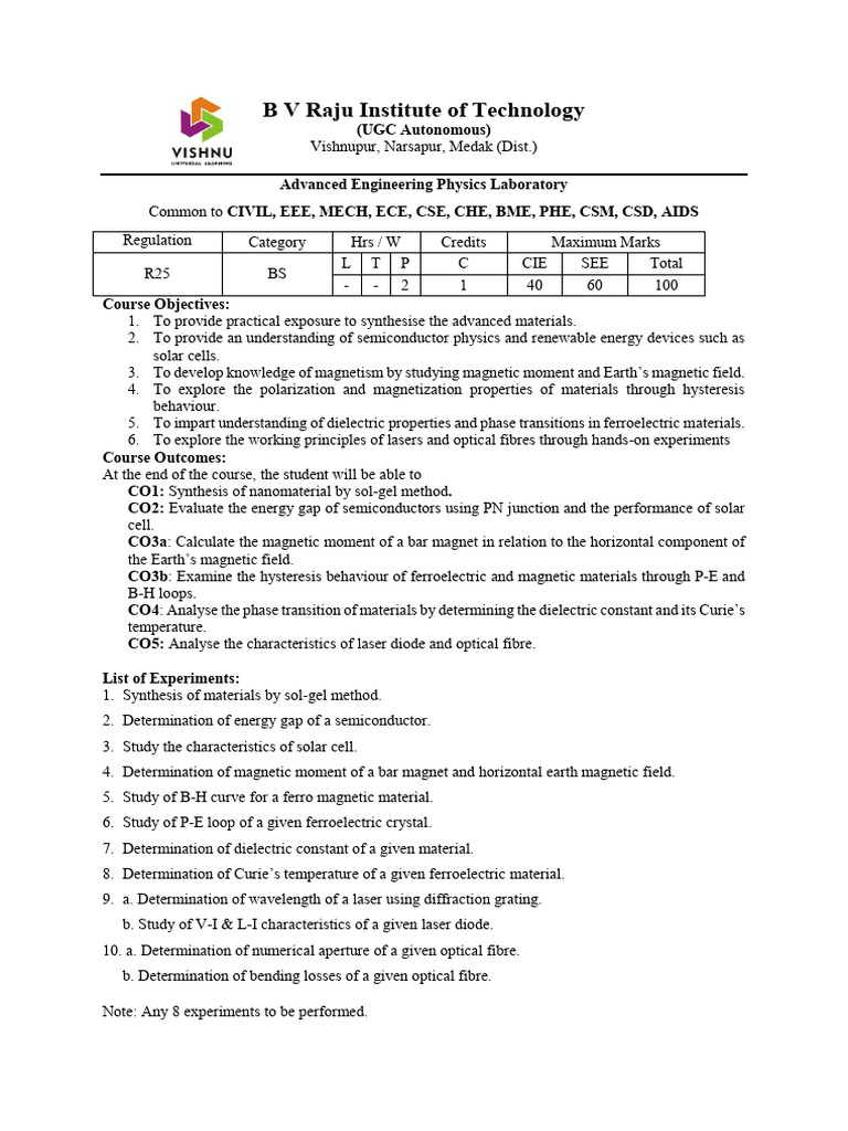 R25 BVRIT Advanced Engineering Physics Lab | PDF | Ferroelectricity ...