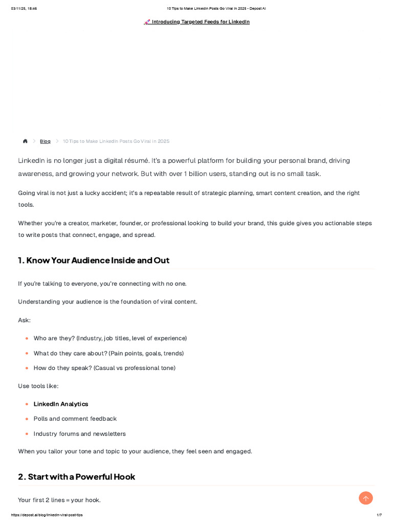 10 Tips To Make LinkedIn Posts Go Viral in 2025 - Depost AI | PDF ...