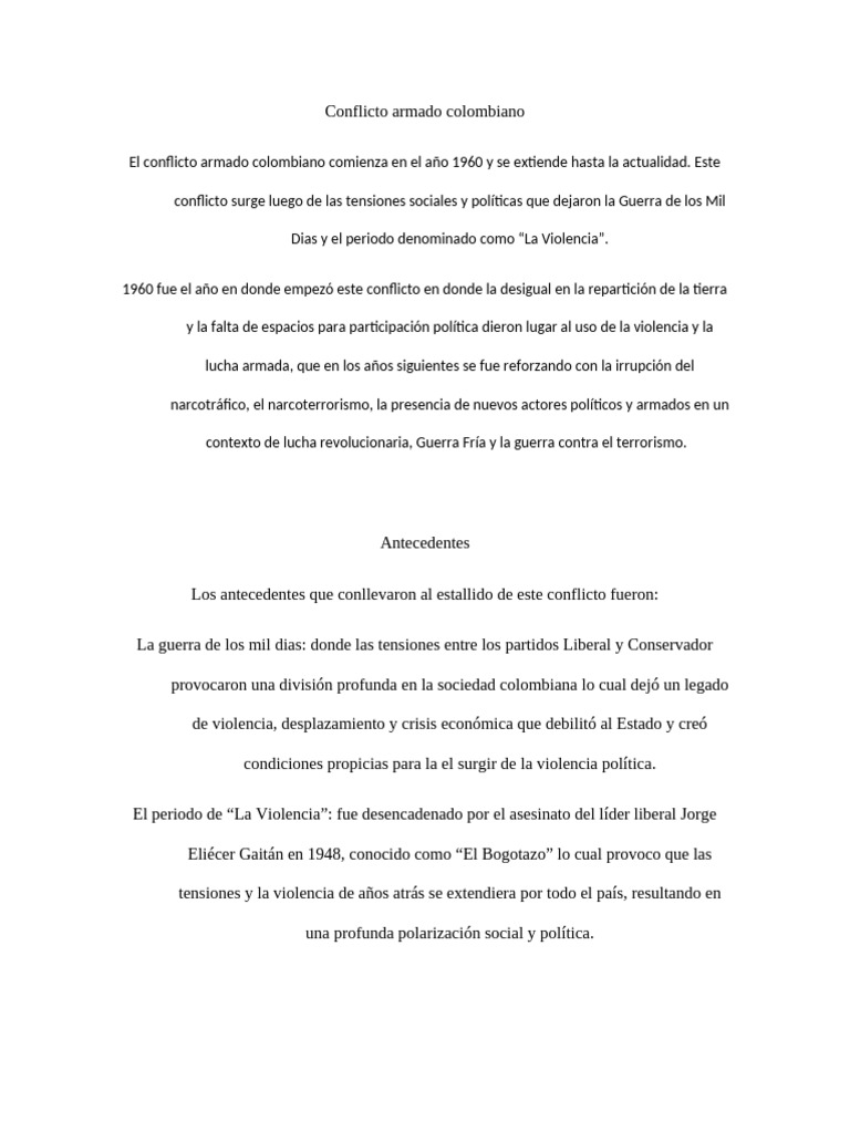Breve Historia Del Conflicto Armado Colombiano | PDF | Colombia ...