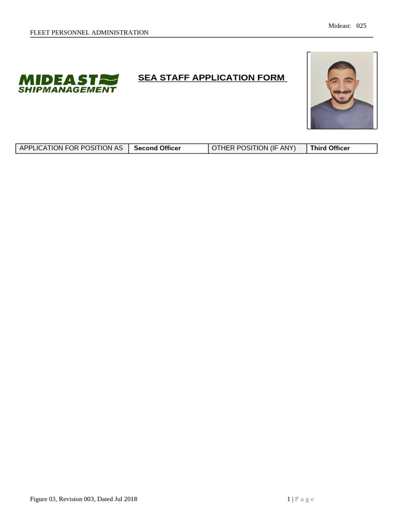 Figure 03 - Sea Staff Application Form | PDF | Jordan | Shipping