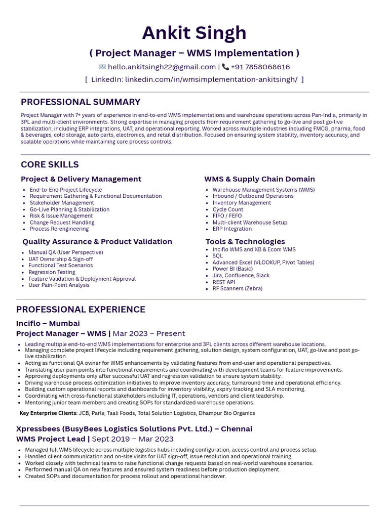 Ankit Singh Resume PDF | PDF | Logistics | Warehouse