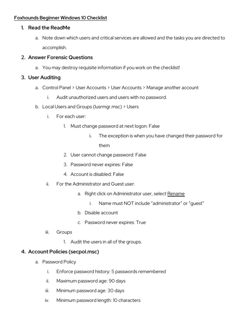 Copy of Beginner Windows 10 Checklist | PDF | Remote Desktop Services ...