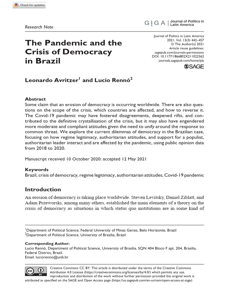 13 Avritzer+Rennó - The Pandemic and The Crisis of Democracy in Brazil ...