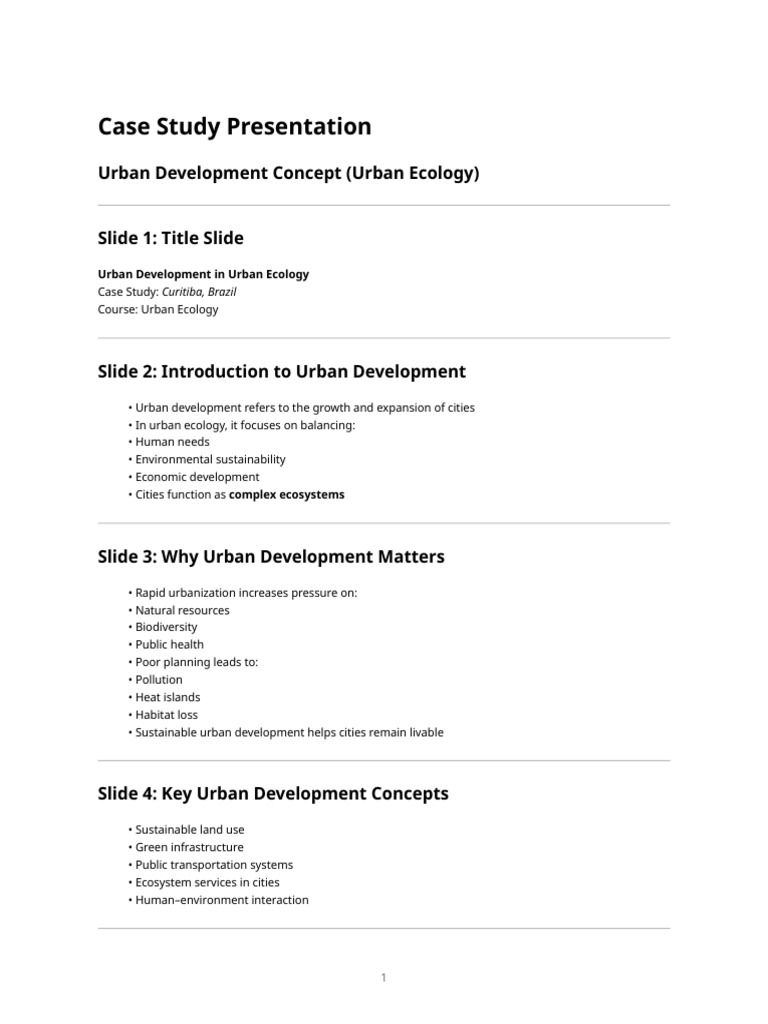 Case Study Presentation - Urban Development in Urban Ecology | PDF ...