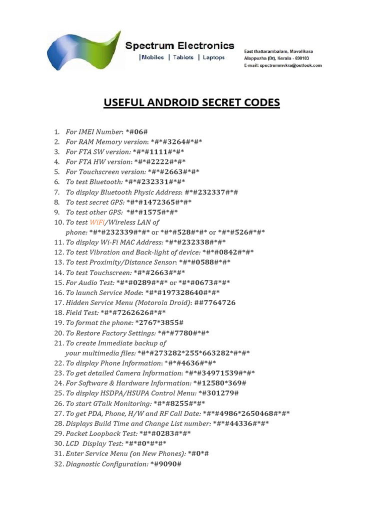 Android Secret Codes | PDF
