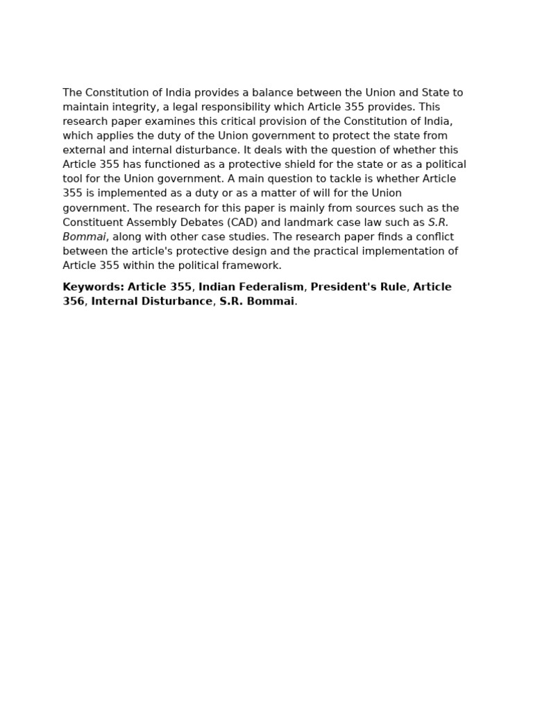 Abstract The Constitution of India Provides A Balance Between The Union ...