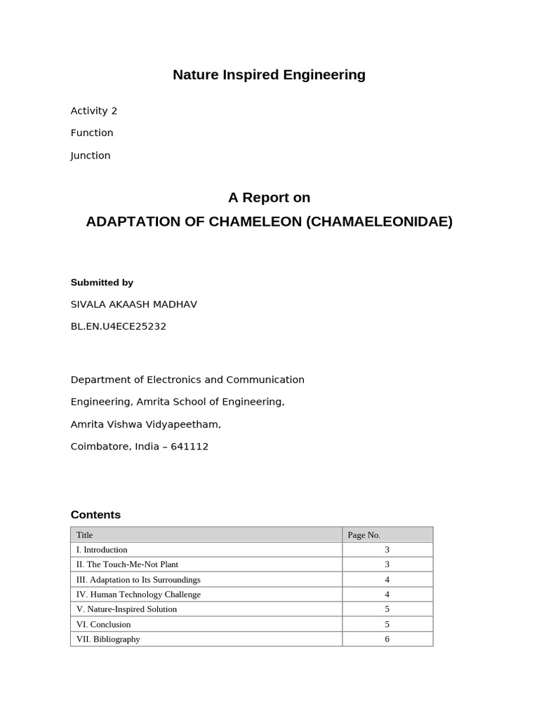 Chameleon Adaptation Report | PDF | Predation | Zoology