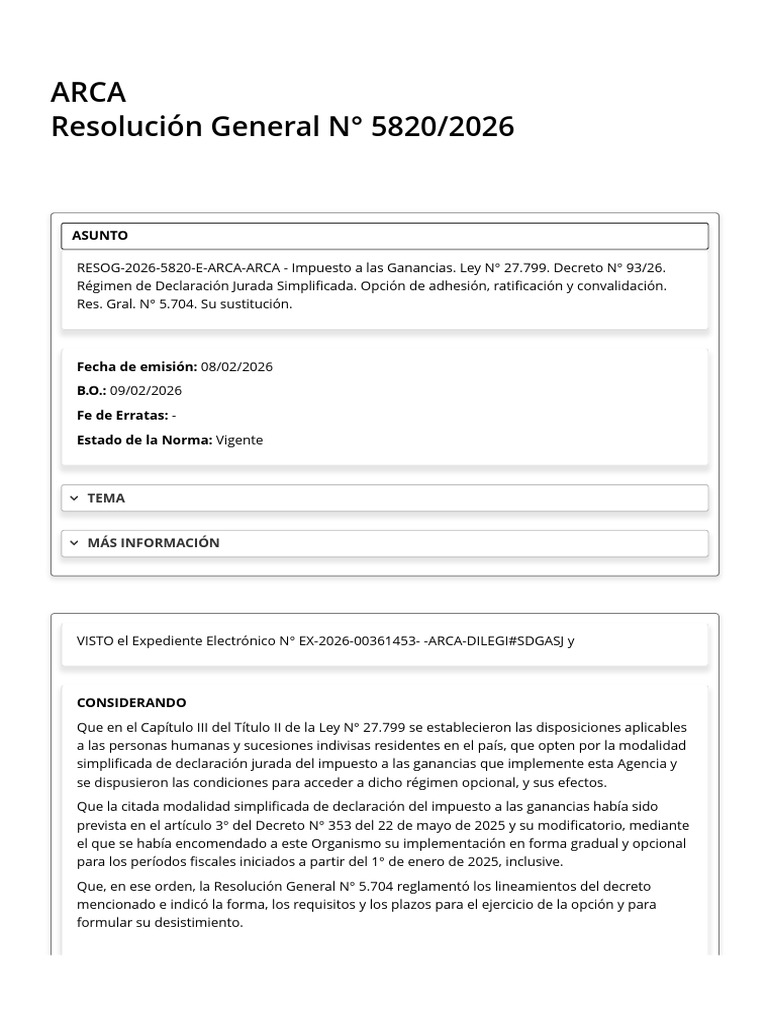 ARCA Resolucion 5820-2026 | PDF | Impuesto sobre la renta | Impuestos