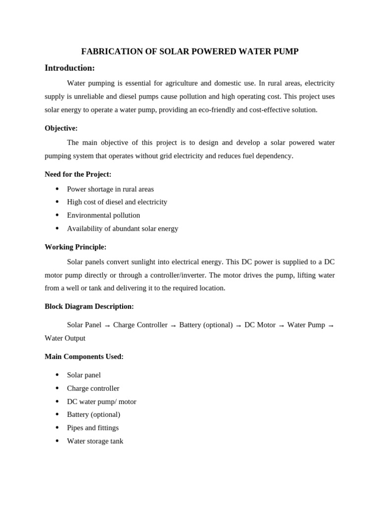 12 Fabrication of Solar Powered Water Pump | PDF