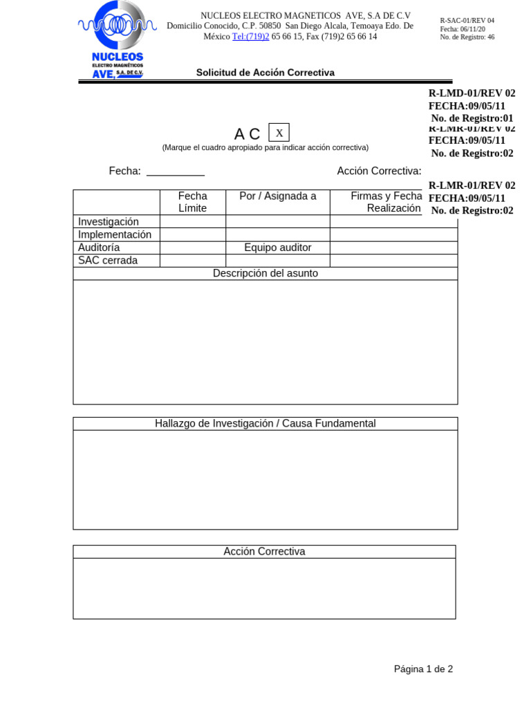 46 Solicitud de AccioÌn Correctiva A R-SACP-01 | PDF