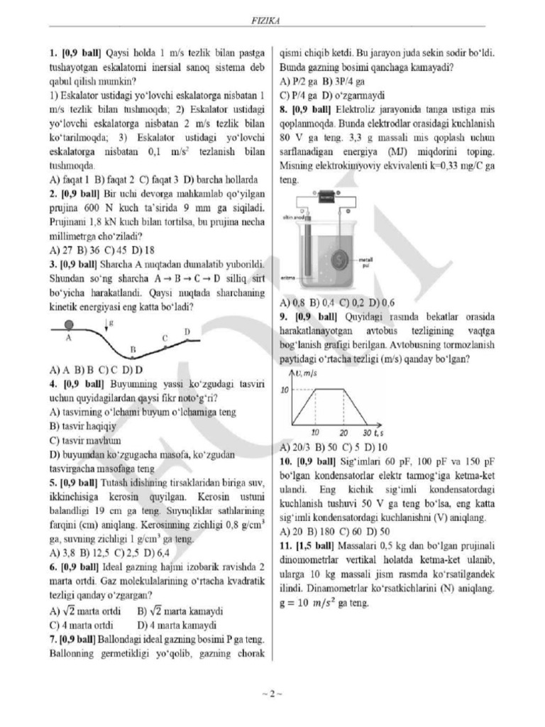 9sinf Fizika Test 2025 | PDF