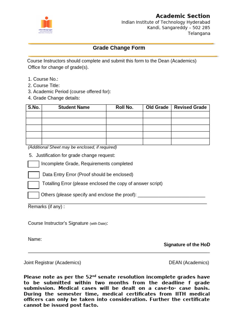 Grade Change Form 2025 | PDF