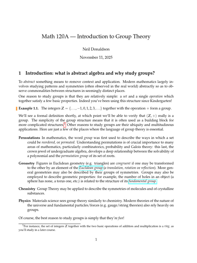 Ensayo - Donaldson Group Theory | PDF | Group (Mathematics) | Group Theory