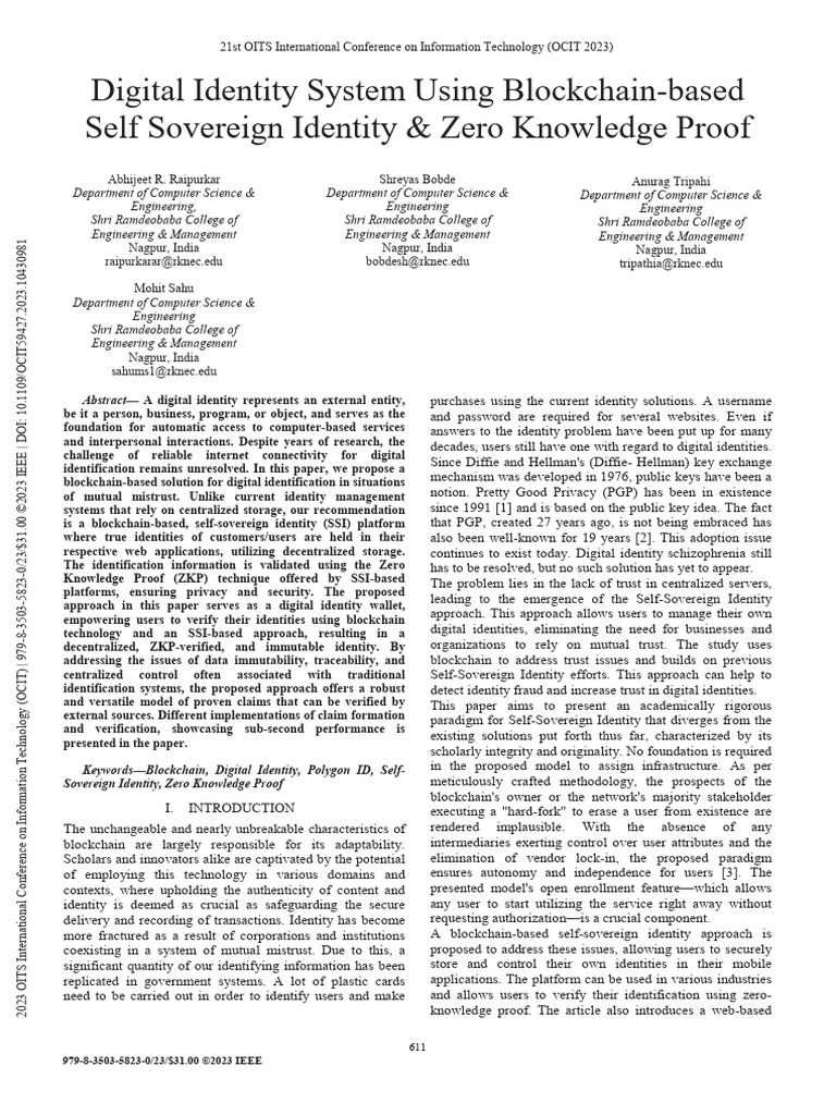 Digital Identity System Using Blockchain-Based Self Sovereign Identity ...