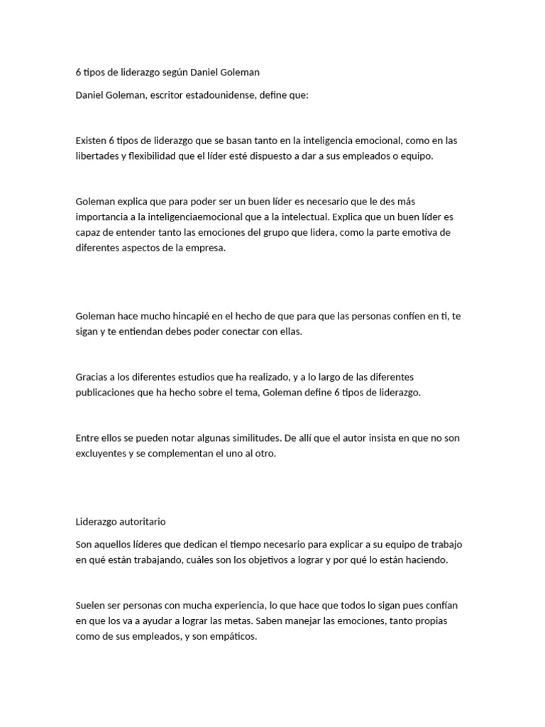 6 Tipos de Liderazgo Según Daniel Goleman | PDF | Liderazgo | Las emociones