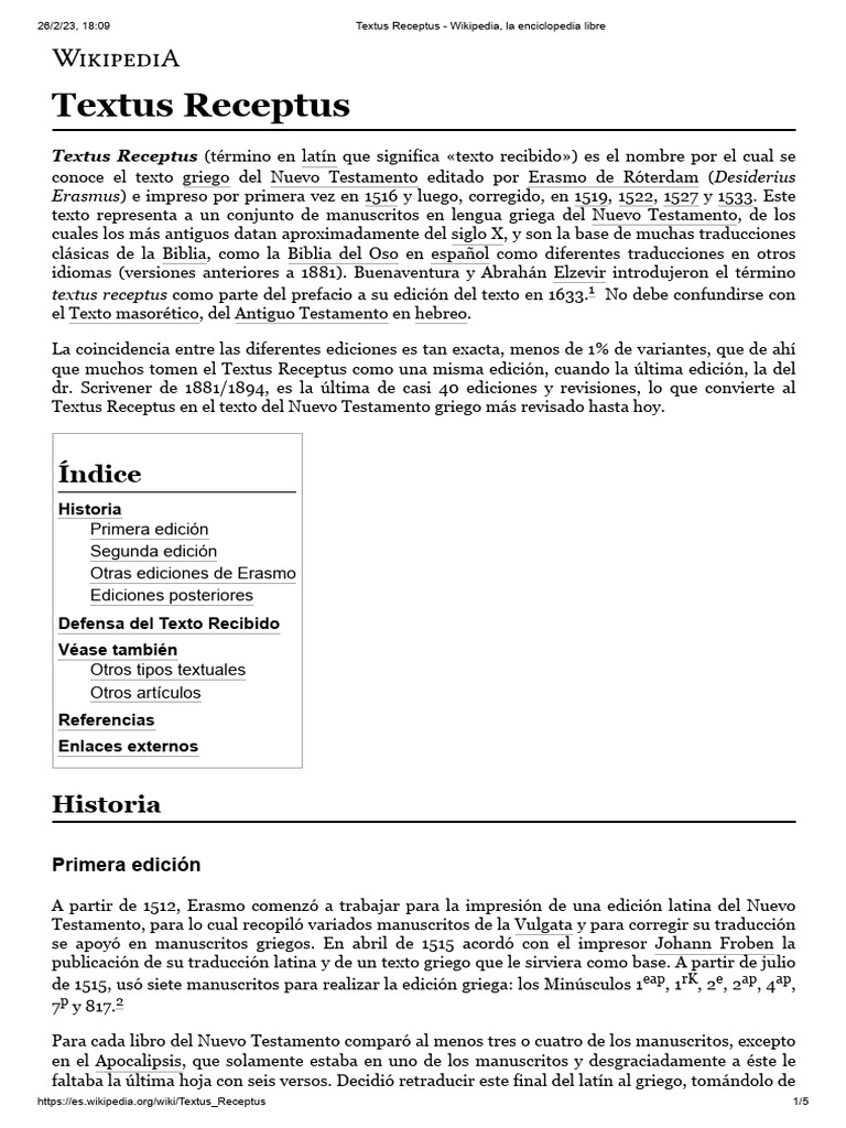 Textus Receptus - Wikipedia, La Enciclopedia Libre | PDF | Biblia ...
