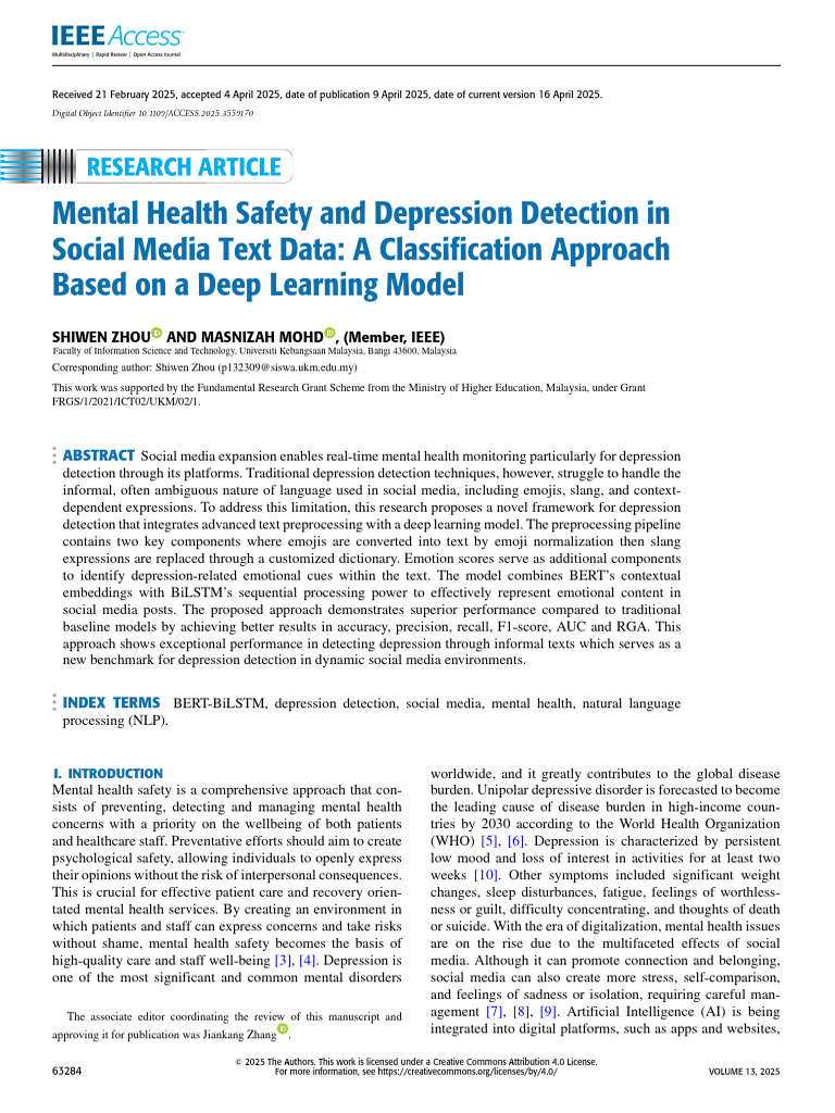Mental Health Safety and Depression Detection in Social Media Text Data ...