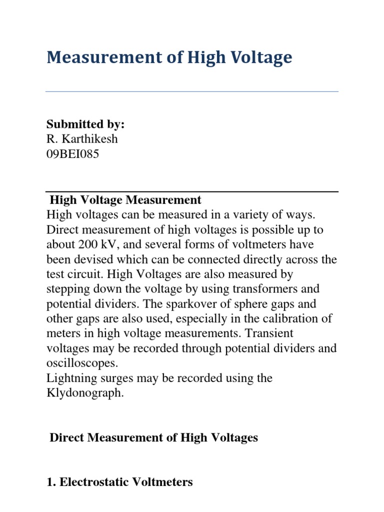 High Voltage Measurement Techniques | PDF | Capacitor | Voltage