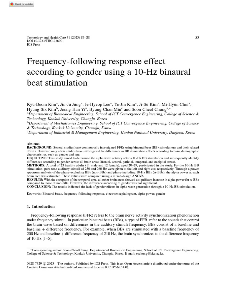 Kim Et Al 2023 Frequency Following Response Effect According To Gender ...