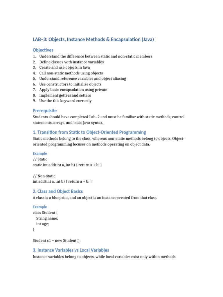Lab3 Objects Instance Encapsulation | PDF | Method (Computer ...