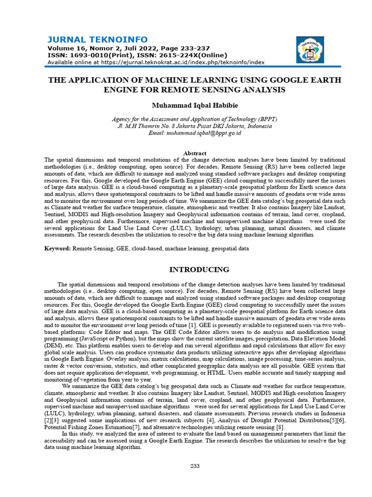 The Application of Machine Learning Using Google Earth | PDF | Remote ...