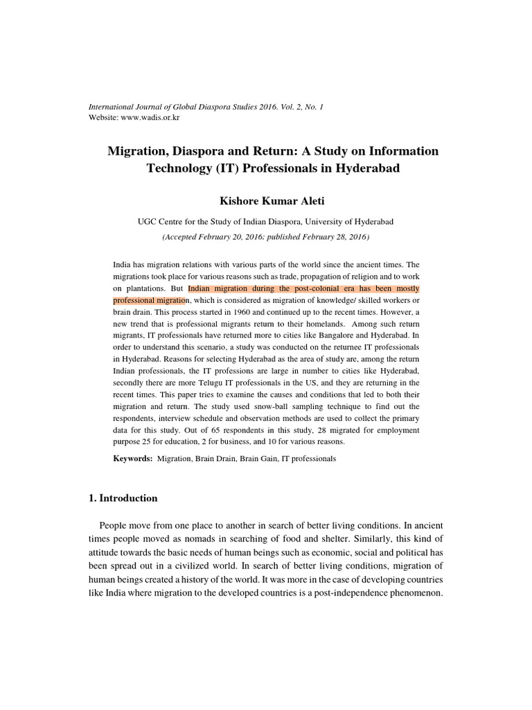 Migration Diaspora and Return A Study On | PDF | Human Capital Flight ...