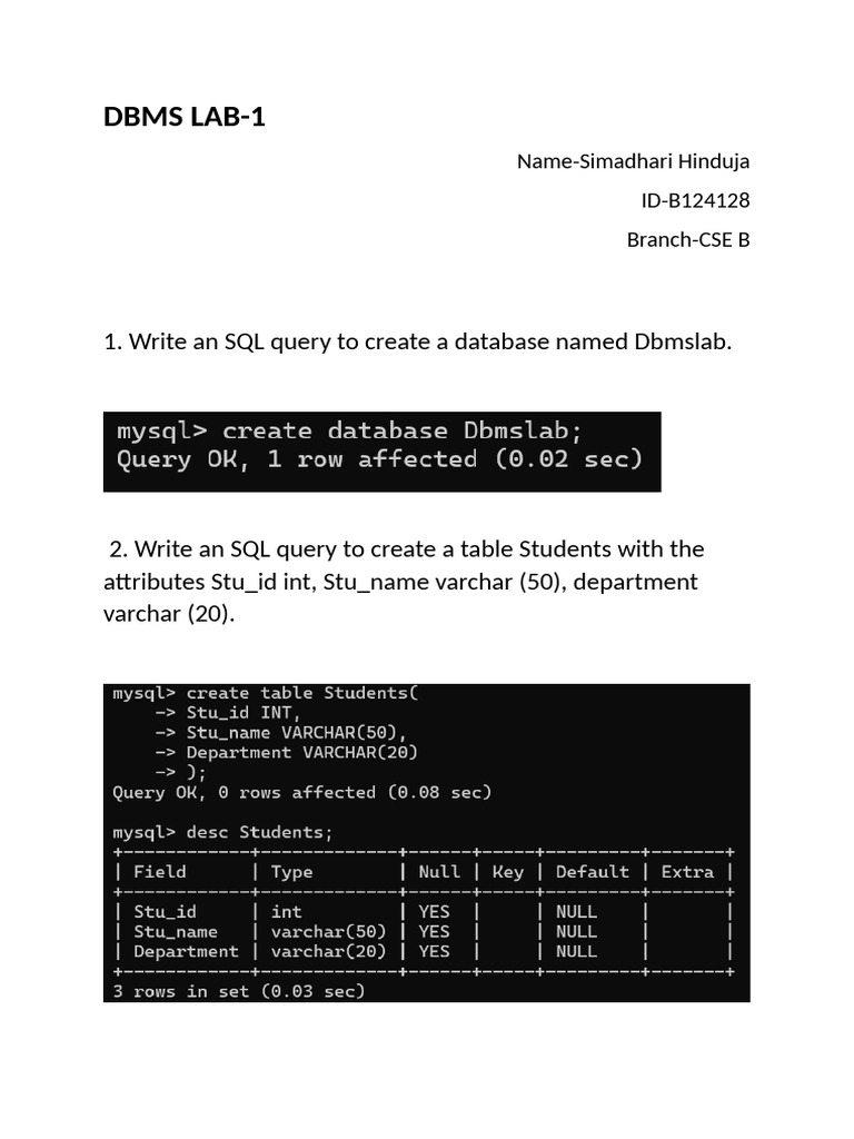 DBMS Lab-1 | PDF