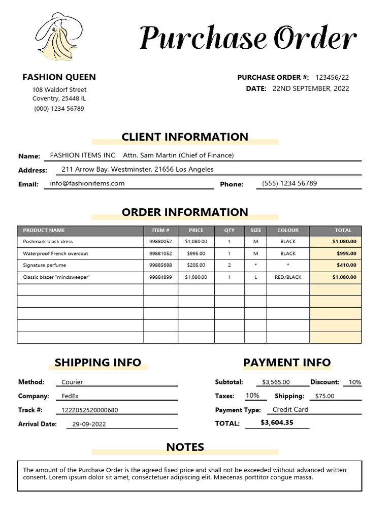 New Fashion Purchase Order Template | PDF