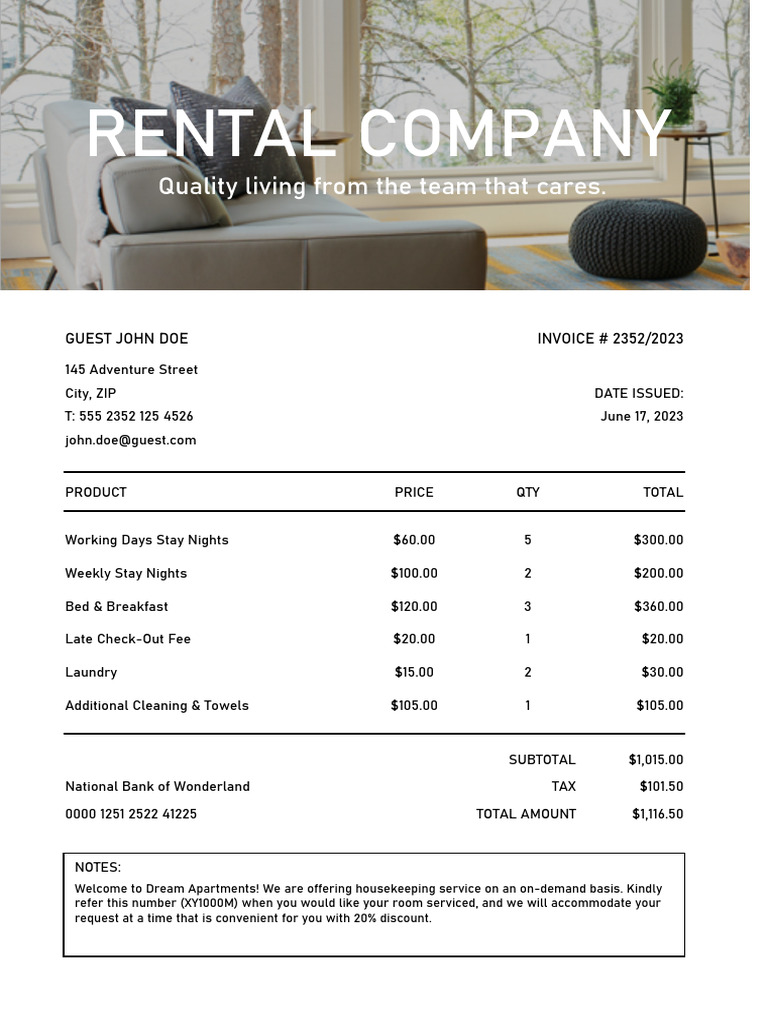 New Rental Invoice Template | PDF
